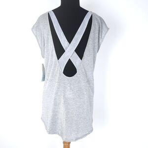 Zella back Dive Back heathered grey Tee Large Yoga Studio NWT